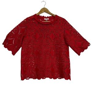 NWT Umgee Summer Vibrant Red Wine Boho Lace Crochet Sheer Floral Blouse Size S
